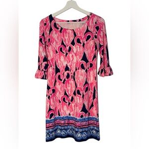 Lilly Pulitzer Pink and Blue Flamingo Tunic Dress Sofia  | Size XSS